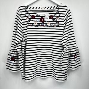 NWT J. Crew bell sleeve embroidered striped floral top XL